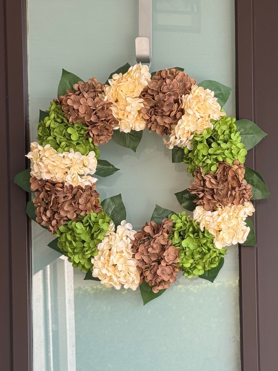 Capri Green Nude Cream Brown Hydrangea Wreath, 21 In All Season UV Resistant Lifelike High end